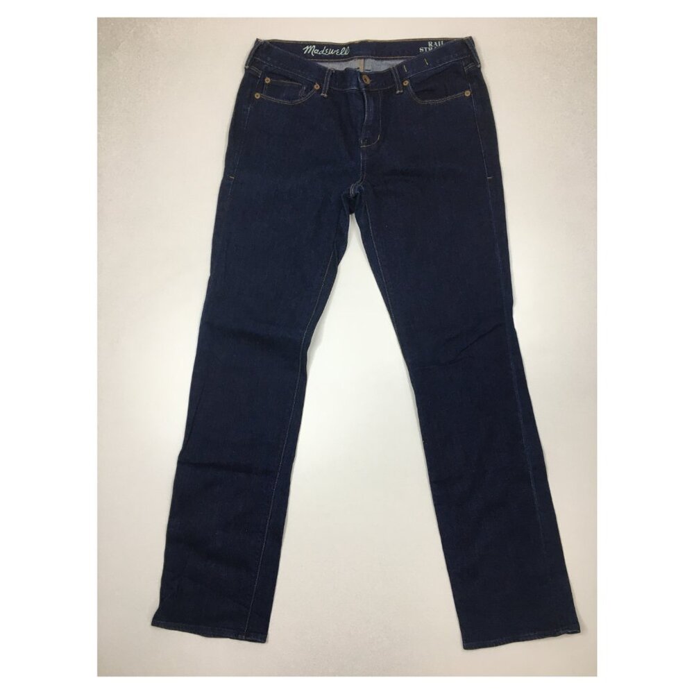 MADEWELL Denim Dark Wash Rail Straight 5 Pocket Logo Hardware Jeans